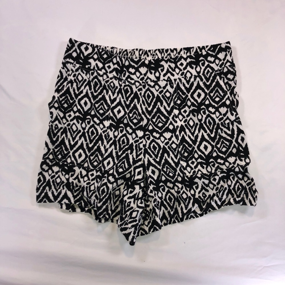 Wildfox Black White Ikat Diamond Geometric Elastic Waist Shorts Small